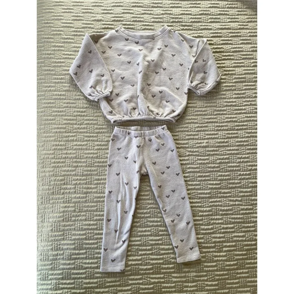 Rylee + Cru Cream Heart Print Sweatshirt & Legging Set